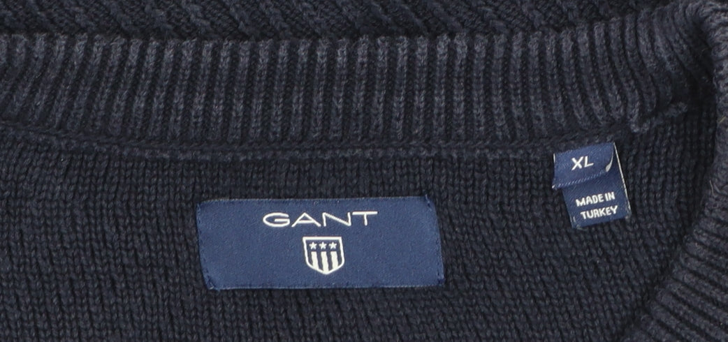 GANT Men's Blue Cotton Crew Neck Jumper XL Classic Knit