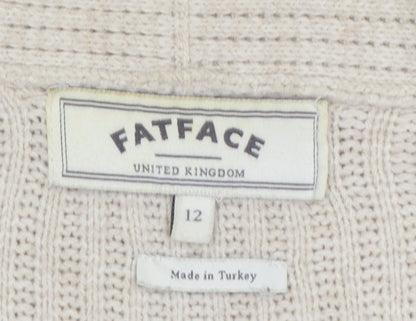FatFace Women Beige Size 12 Knit Acrylic Cardigan Jumper