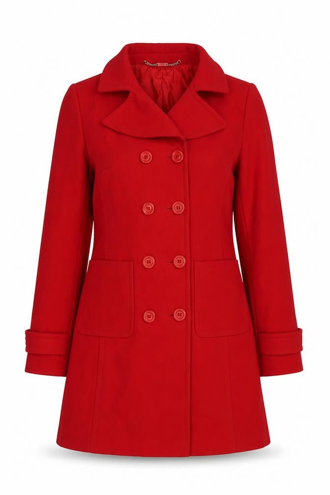 Planet Womens Red Wool Pea Coat Size 8 Double Breasted Mid-Length