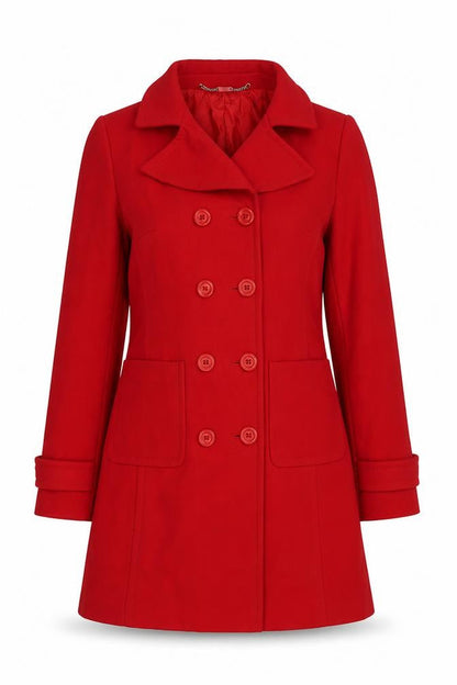 Planet Womens Red Wool Pea Coat Size 8 Double Breasted Mid-Length