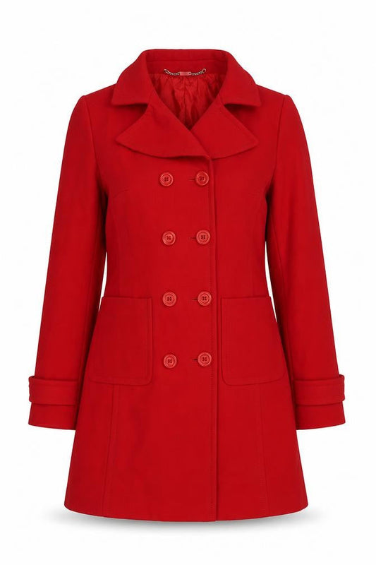 Planet Womens Red Wool Pea Coat Size 8 Double Breasted Mid-Length