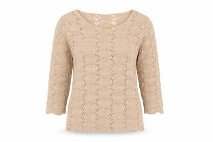 Soon Women Beige Open-Knit Pullover Jumper Size 14