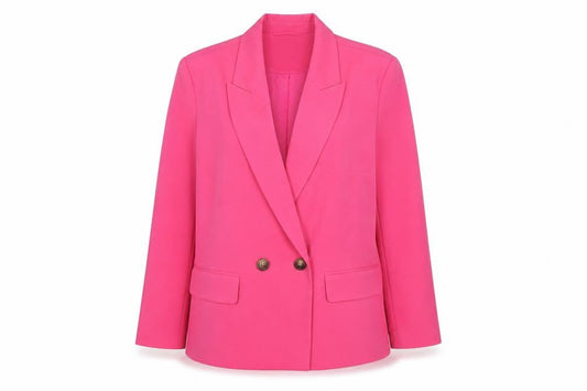 Front view of Tu Woman Pink Double-Breasted Blazer, size 14, Regular Fit