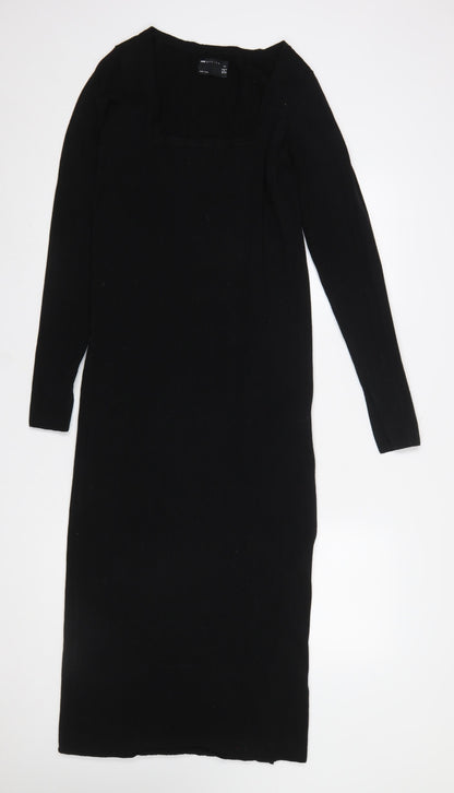 ASOS DESIGN Women Black Size 12 Bodycon Midi Long Sleeve Dress