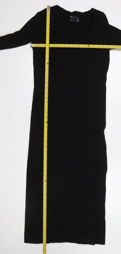 ASOS DESIGN Women Black Size 12 Bodycon Midi Long Sleeve Dress