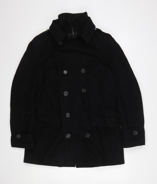 Burton London Men's Black Wool Blend Pea Coat M Regular Fit