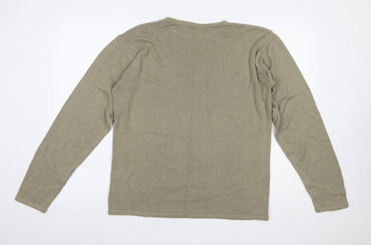 Angelo Litrico Men's Green Cotton Acrylic Crew Neck Jumper Size L