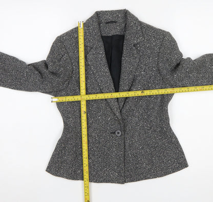 Principles Petite Grey Tweed One Button Blazer Jacket Size 8