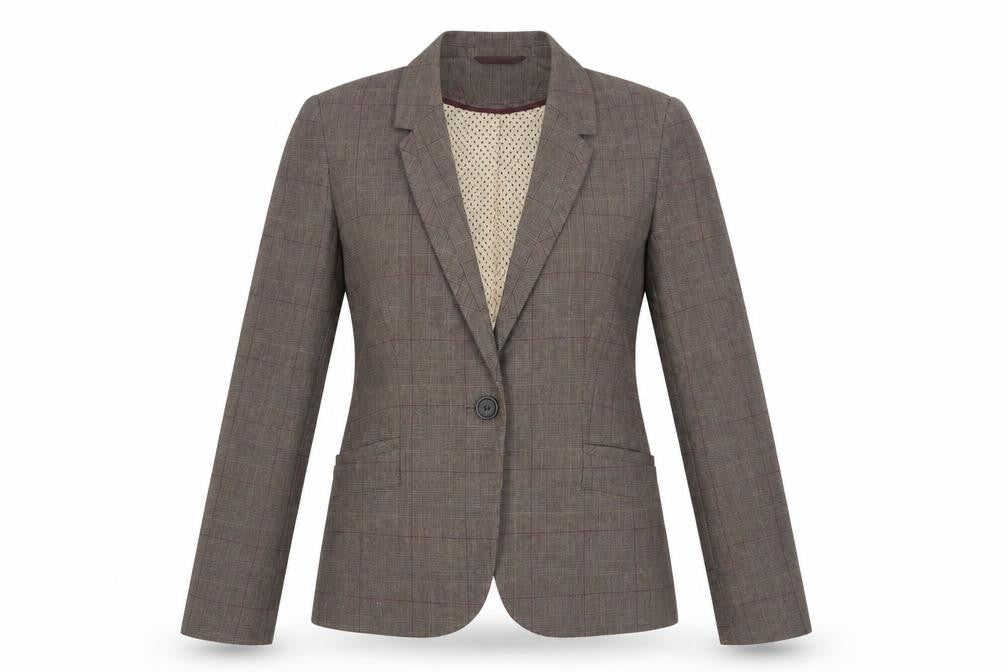 Next Petite Brown Checked Single Breasted Blazer Women's Size 6