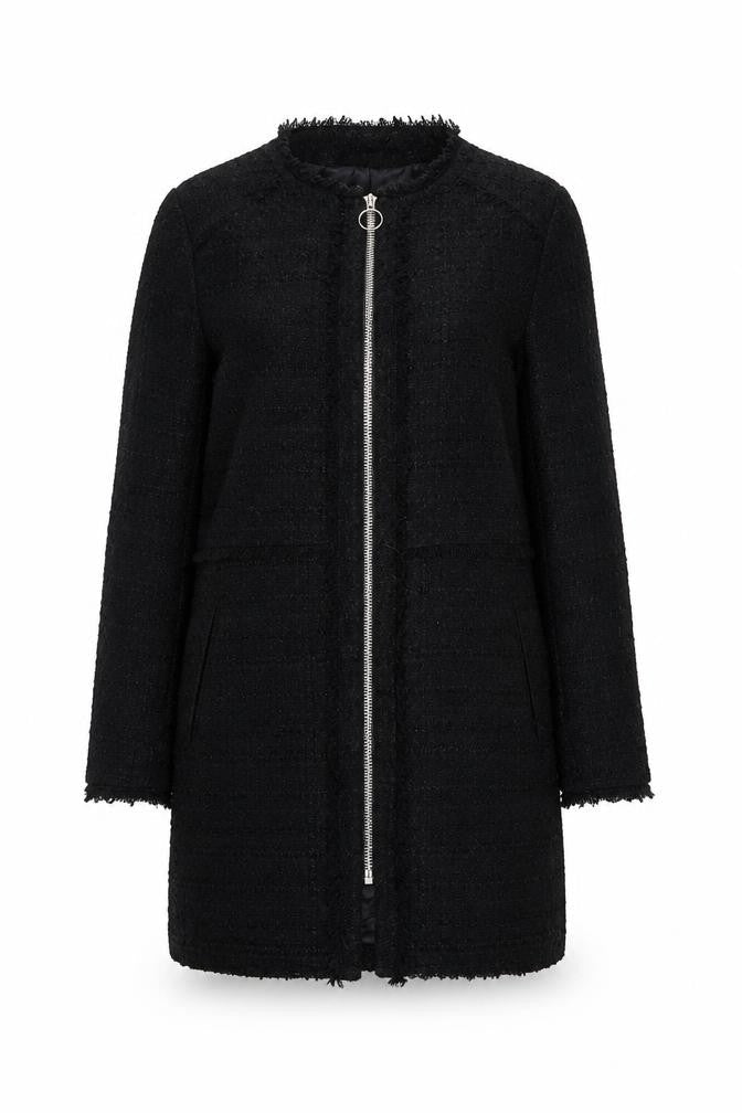 Zara Woman Black Mid-Length Zip Tweed Coat Women Size 12