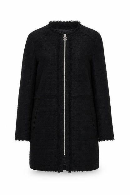 Zara Woman Black Mid-Length Zip Tweed Coat Women Size 12