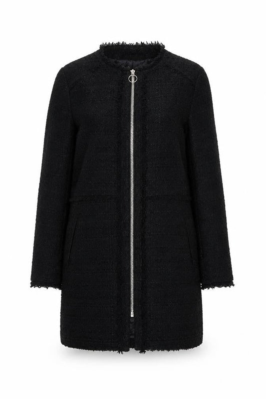Zara Woman Black Mid-Length Zip Tweed Coat Women Size 12