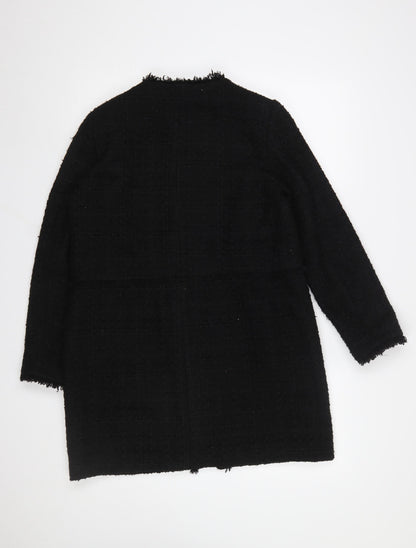 Zara Woman Black Mid-Length Zip Tweed Coat Women Size 12