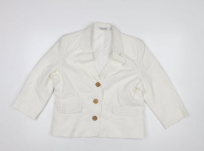 Alice Collins Women Ivory Linen Cotton Blazer Size 16 Single Breasted