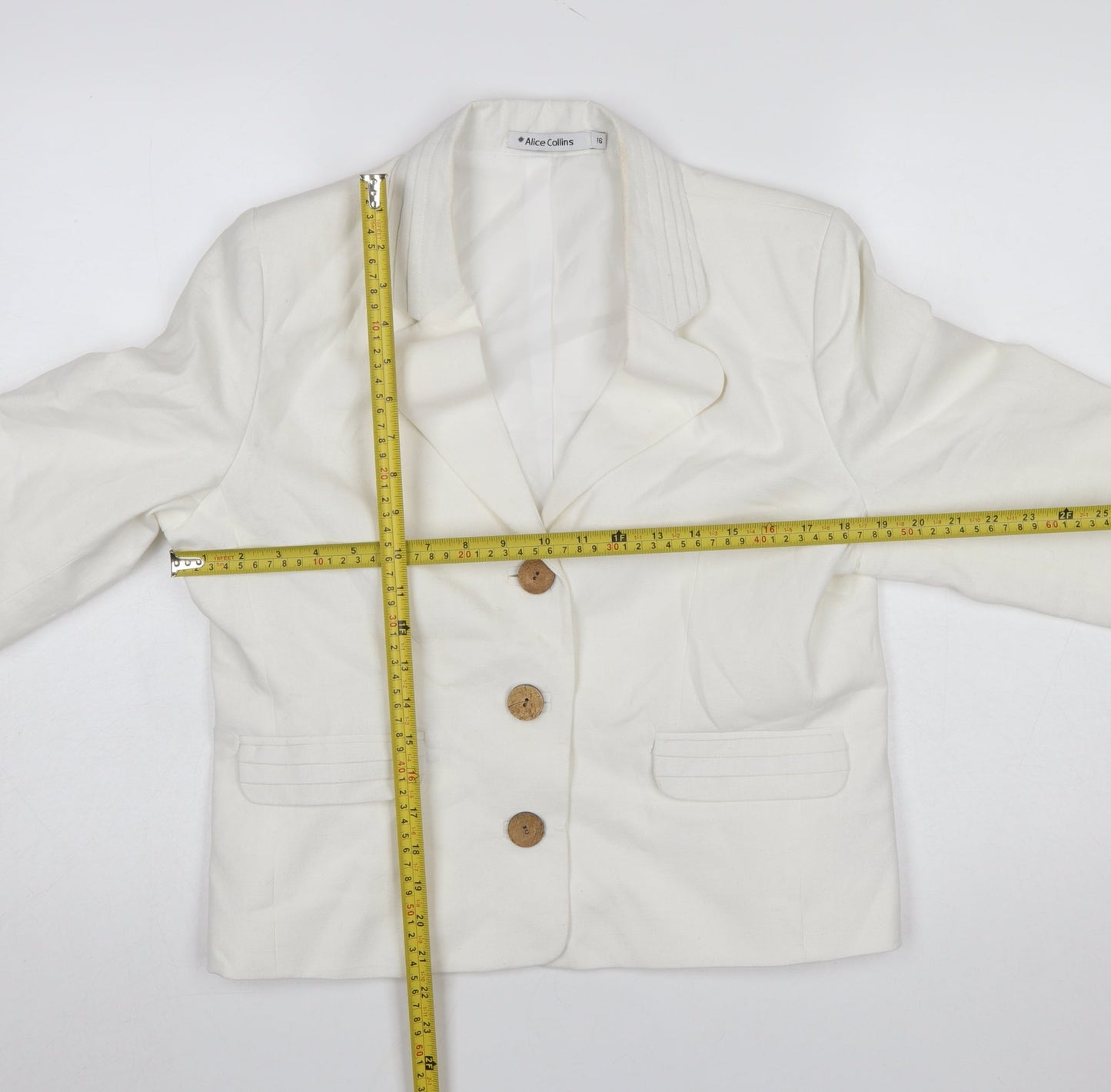 Alice Collins Women Ivory Linen Cotton Blazer Size 16 Single Breasted