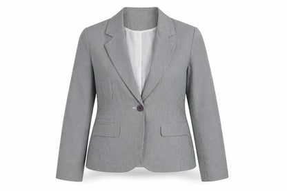 Dunnes Stores Women's Grey Pinstripe Blazer Size 14 Cotton Blend