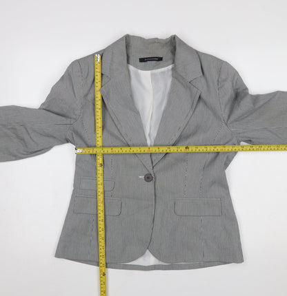 Dunnes Stores Women's Grey Pinstripe Blazer Size 14 Cotton Blend