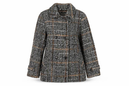 Marks & Spencer Women Grey Checked Wool Blend Mid-Length Coat Size 14