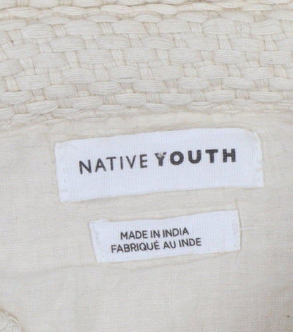Native Youth Women Beige Cotton Button Jacket Size S