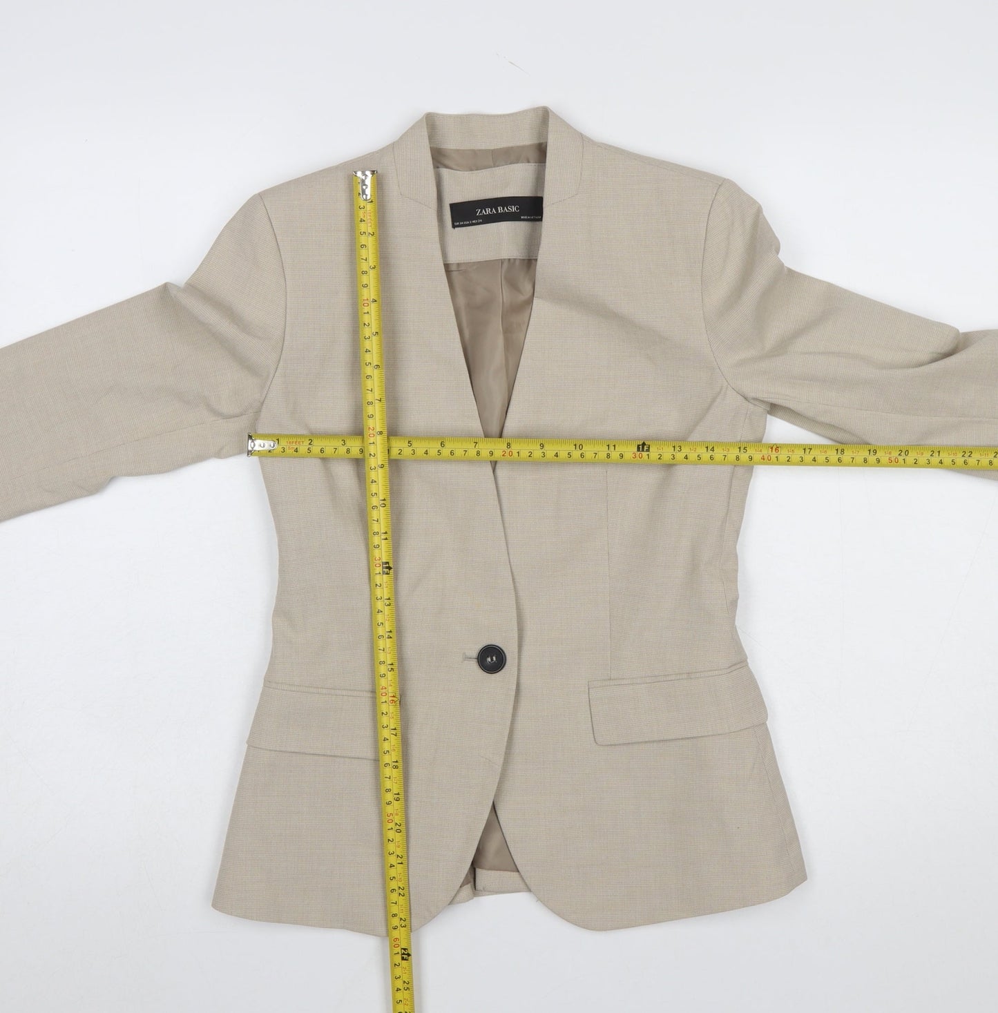 Zara Basic Beige Women's Size 6 Slim Fit Single Breasted Blazer