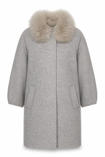 OZZO Women’s Grey Wool Fur Collar Long Overcoat Size 8