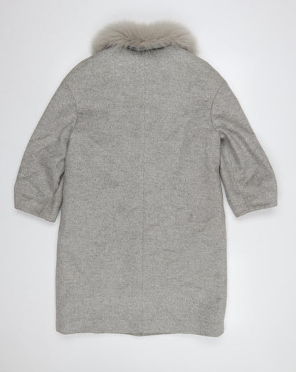 OZZO Women’s Grey Wool Fur Collar Long Overcoat Size 8