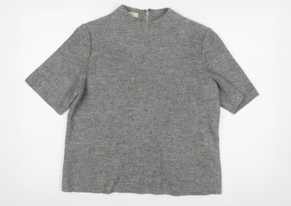 Hobbs Women Grey Wool Blend Mock Neck Short Sleeve Jumper UK 14