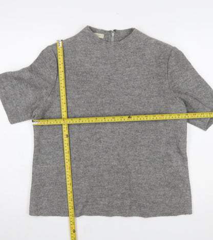 Hobbs Women Grey Wool Blend Mock Neck Short Sleeve Jumper UK 14