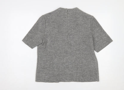 Hobbs Women Grey Wool Blend Mock Neck Short Sleeve Jumper UK 14