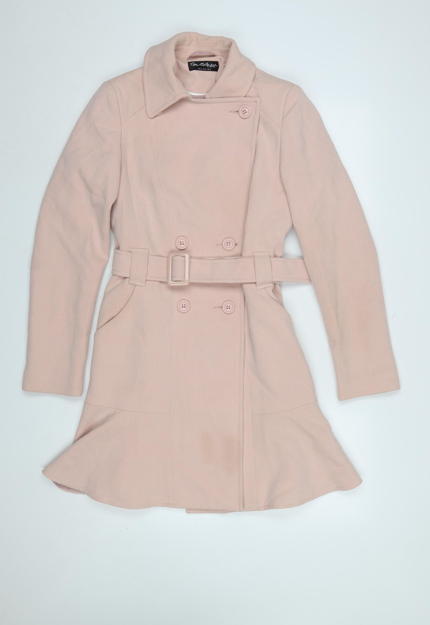 Miss Selfridge Womens Pink Belted Long Trench Coat Size 10