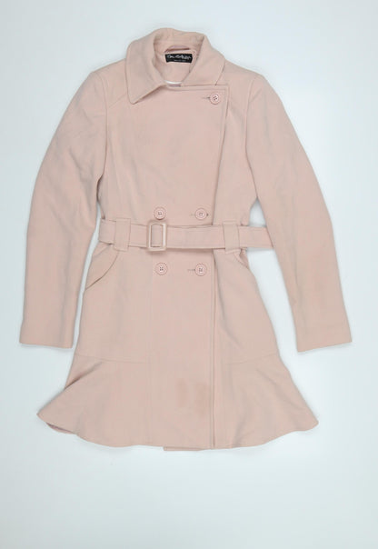 Miss Selfridge Womens Pink Belted Long Trench Coat Size 10