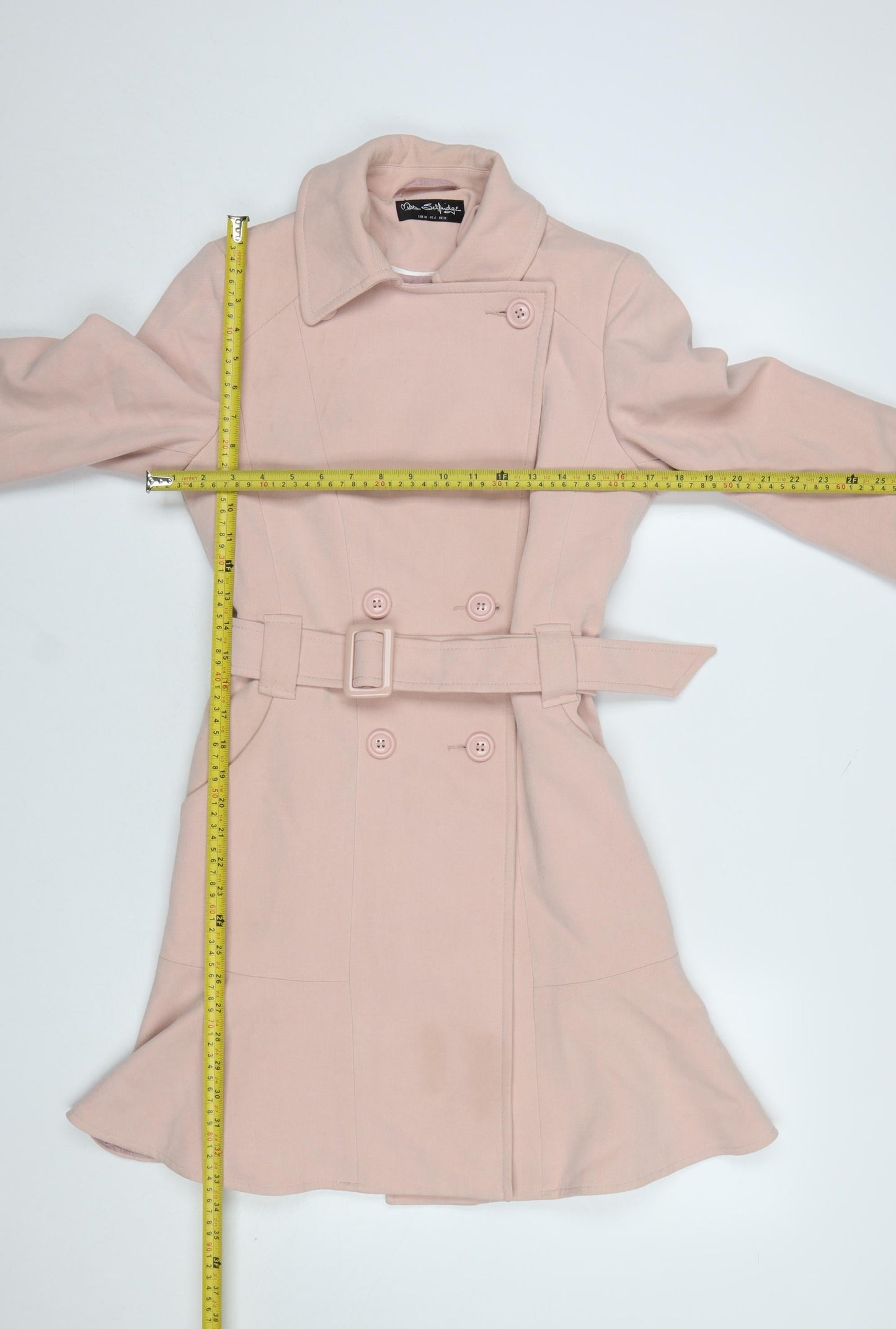 Miss Selfridge Womens Pink Belted Long Trench Coat Size 10