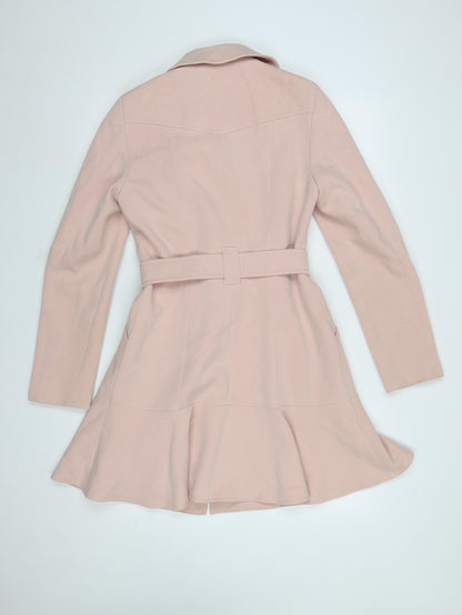 Miss Selfridge Womens Pink Belted Long Trench Coat Size 10
