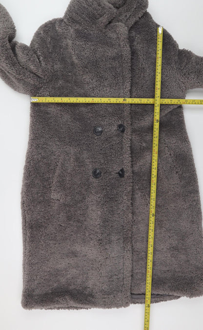 Papaya Womens Grey Long Faux Fur Overcoat Size 10 Winter Warm