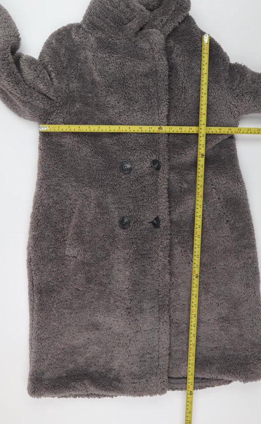 Papaya Womens Grey Long Faux Fur Overcoat Size 10 Winter Warm