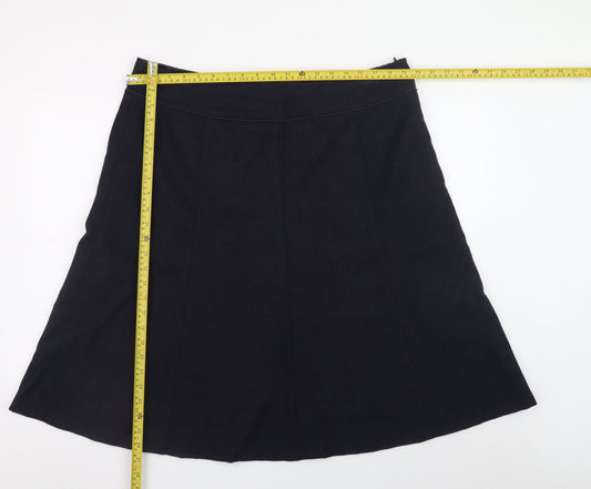 Laura Ashley Women Black Wool A-Line Knee Length Skirt UK18