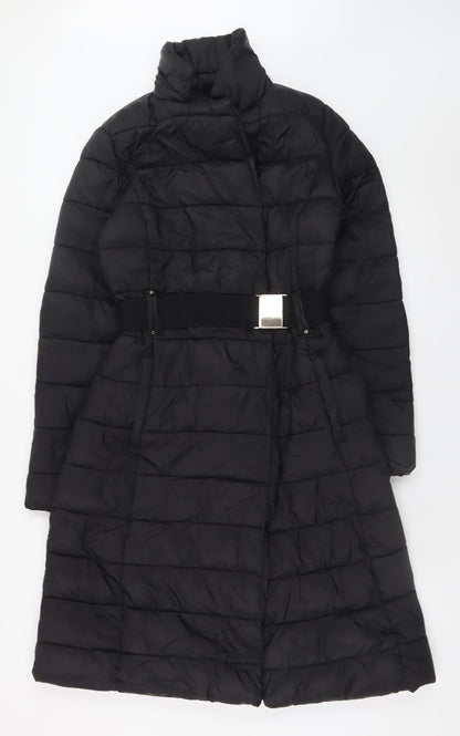 F&F Women's Black Long Belted Puffer Coat Size 6
