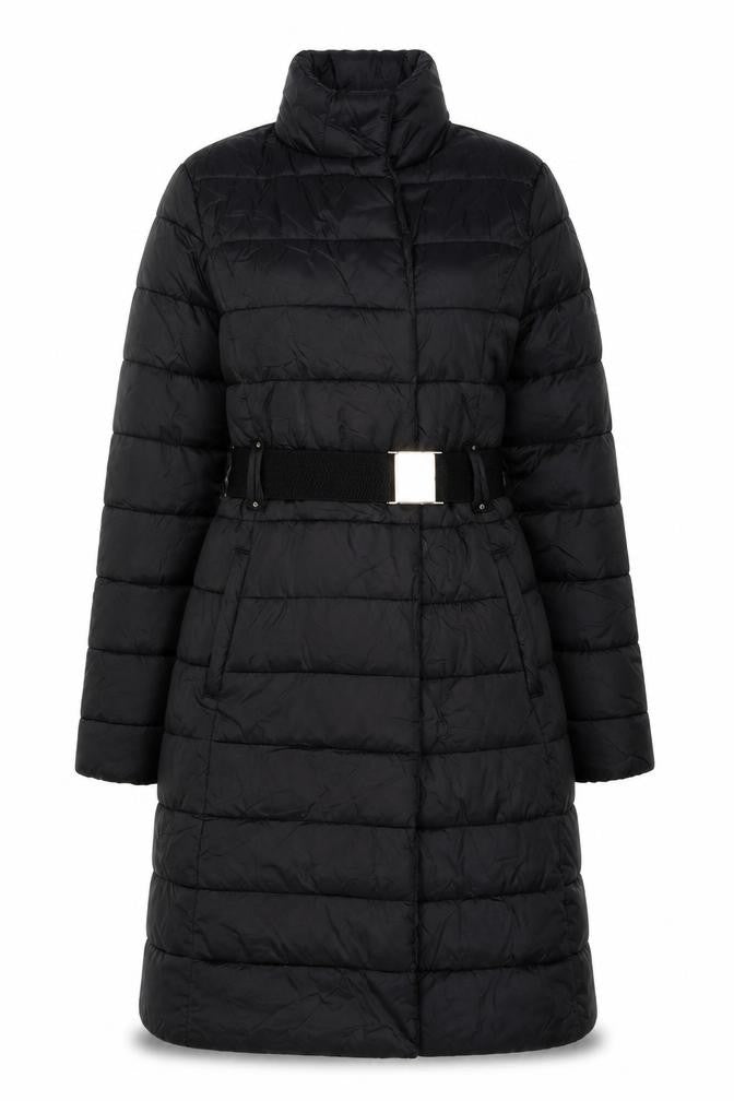 F&F Women's Black Long Belted Puffer Coat Size 6