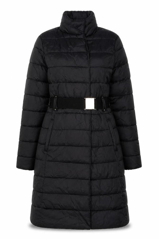 F&F Women's Black Long Belted Puffer Coat Size 6