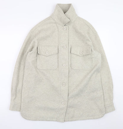 New Look Women Grey Wool-Blend Button Jacket UK 12