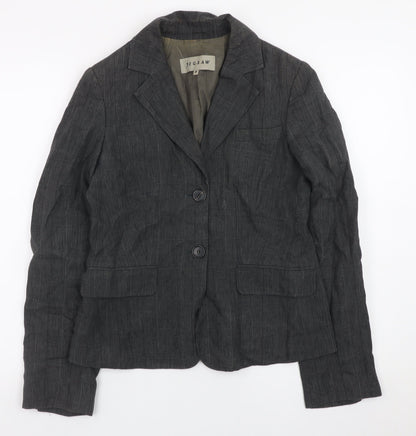 Jigsaw Women Grey Linen Blazer Jacket Size 8 Classic Lined Workwear