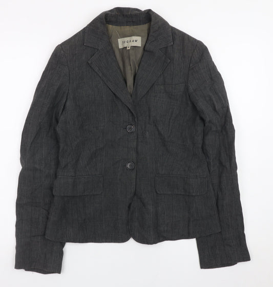 Jigsaw Women Grey Linen Blazer Jacket Size 8 Classic Lined Workwear