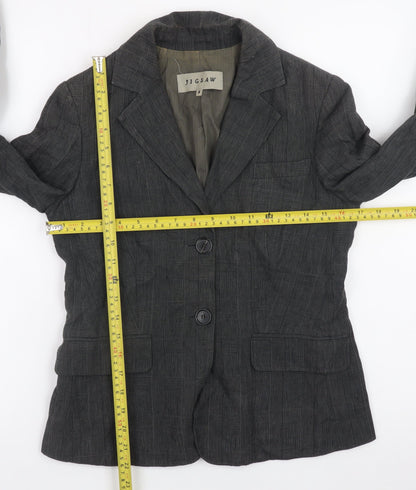 Jigsaw Women Grey Linen Blazer Jacket Size 8 Classic Lined Workwear