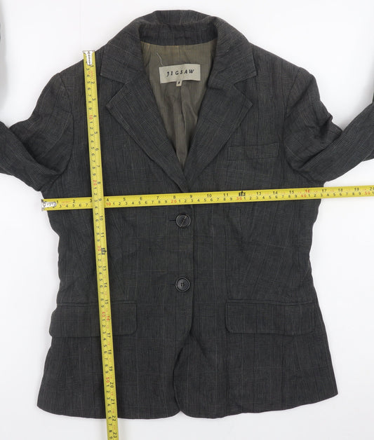 Jigsaw Women Grey Linen Blazer Jacket Size 8 Classic Lined Workwear