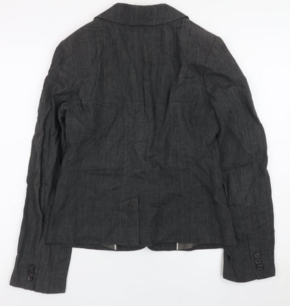 Jigsaw Women Grey Linen Blazer Jacket Size 8 Classic Lined Workwear