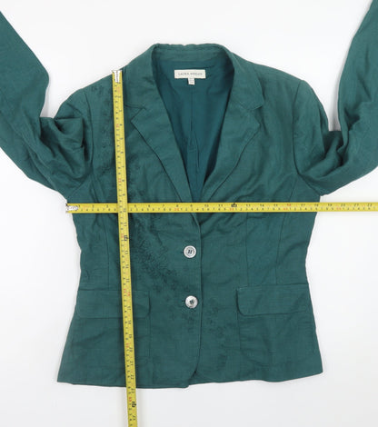 Laura Ashley Women's Green Linen Blazer UK 12 Single-Breasted Embroidered