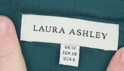 Laura Ashley Women's Green Linen Blazer UK 12 Single-Breasted Embroidered