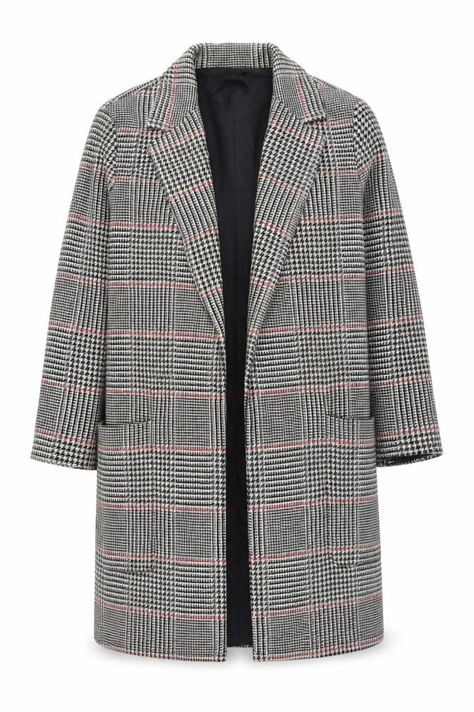 Front view of Zara Woman Grey Checked Long Overcoat Lined Coat, size L