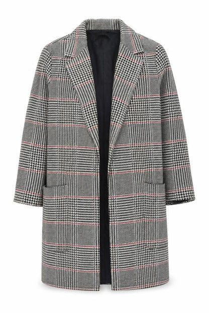 Front view of Zara Woman Grey Checked Long Overcoat Lined Coat, size L