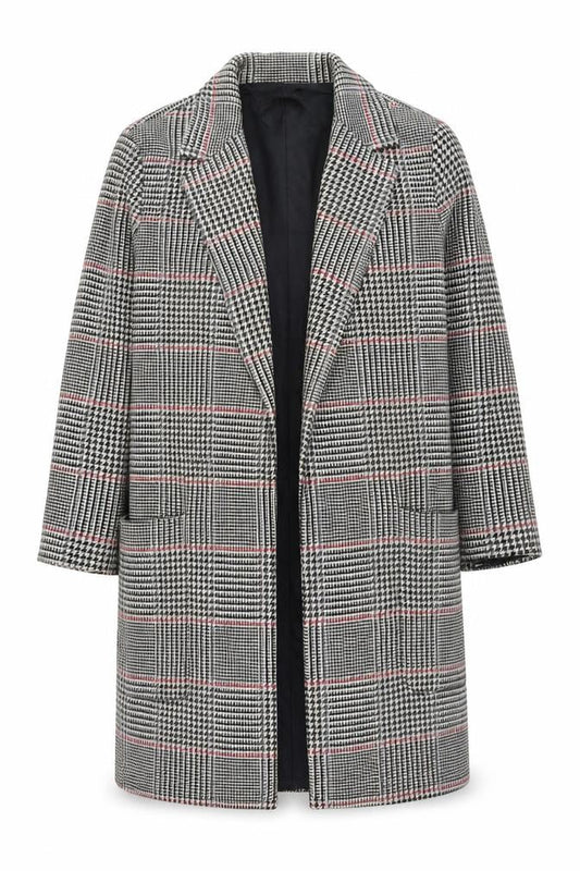 Zara Woman Grey Checked Long Overcoat Lined Coat Size L